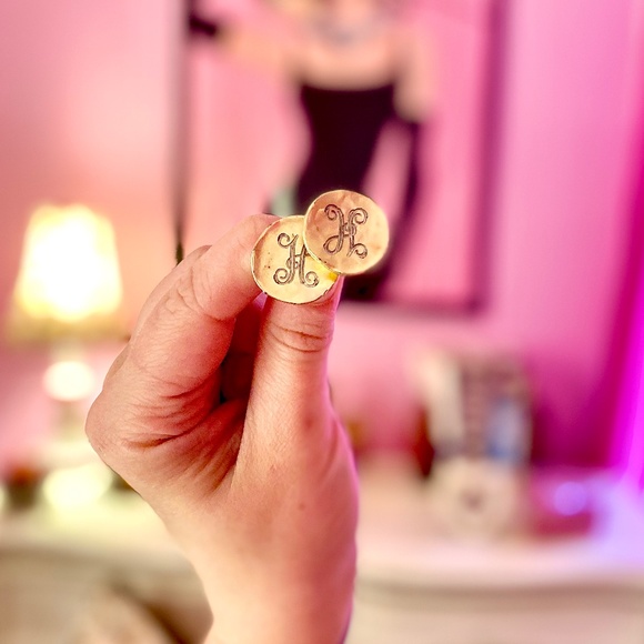 Jewelry - “H” Initial Earrings Stylish Studs Gold-Plated Discs Contempo Women's Jewelry